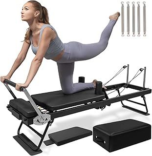 Pilates Reformer Machine, Upgraded Lengthened Foldable Pilates Equipment for Home Gym Workout, Dual Resistance - Springs and Latex Elastic Rope