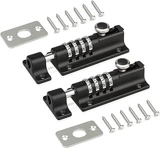 2 Sets Door Lock Bolt Combination Lock, Heavy Duty Sliding Gate Lock for Wooden Gates, Stainless Steel & Anti Tampering Screws, Combination Bolt Lock for Doors, Kennels, Barns, Sheds, Warehouses Etc