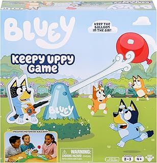 Bluey Keepy Uppy Game Help, Bingo, and Chilli Keep the Motorized Balloon in the Air With the Character Paddles For 2-3 players Ages 4+