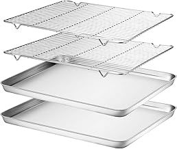 Baking Tray & Rack [2 Tray + 2 Rack], Stainless Steel Large Baking Sheet with Rack, Cookie Pan with Cooling Rack, Oven Safe Baking, Non Toxic, Heavy Duty, Easy Clean, 40.5x30.5x2.5cm