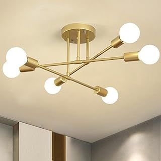 COOINJOY Chandelier Sputnik Ceiling Light, 6 Lights E27 Gold Modern Chandelier, Semi-Flush Mount Ceiling Lamp Vintage Ceiling Lighting for Living Room, Bedroom, Dining Room, Kitchen