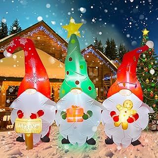 7.4FT Christmas Inflatables - 3 Gnome Holding Christmas Sign Gift Gingerbread Man Blow Up Decoration for Outdoor, Indoor, Garden