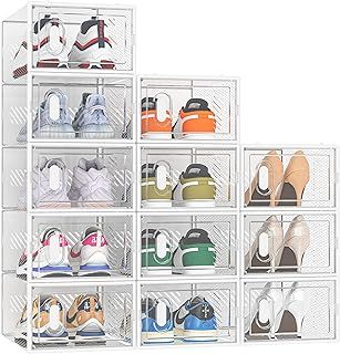 Shoe Box, 12 Pcs Clear Plastic Stackable Storage Containers With Lids for Women/Men