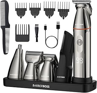 BarberBoss Beard Trimmer, Hair Clippers Men, 5-in-1 Men’s Grooming Kit, Beard Trimmer Kit for Men, Detail Shaver, Nose, Ear & Body Precision Clipper, All-in-One Men’s Body Shaver, QR-6010