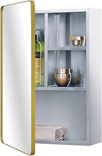 Stainless Steel Mirror Cabinet for bathroom with Golden Framed Door, multi shelves,37x53 cm (15 x 21 inch)