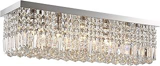HOMCOM Modern Crystal Ceiling Light Square Crystal Chandelier for Living Room, Dining Room, Hall, E14 Base, Silver, 80 x 25 x 23cm