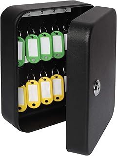 Parrency Security Metal Key Box with 20 Hooks, Large Adjustable Wall Mount Lock Cabinet, 7 4/5" x 6 3/10" x 3" (Key Tags Included)