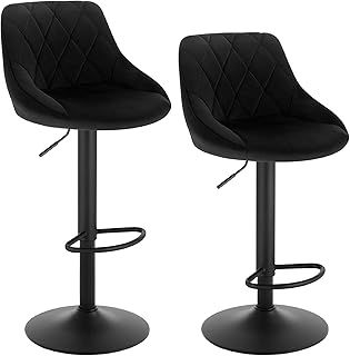 WOLTU Bar Stools Black Bar Chairs Breakfast Dining Stools for Kitchen Island Counter Bar Stools Set of 2 pcs Velvet Exterior, Adjustable Swivel Gas Lift, Steel Footrest & Base