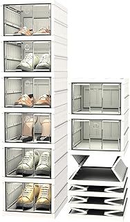 Shoe Storage Cabinet, 6 Tiers Foldable Stackable Shoe Storage Organiser, Integraed Shoe Rack for Living Room Bedroom, Installation in 1 minute(White, 6 Tiers)