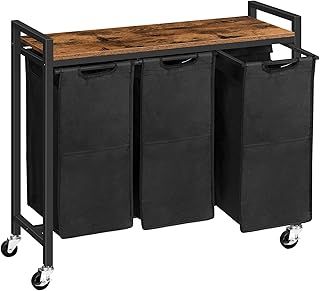 HOOBRO Laundry Basket 3 Compartments, Laundry Sorter, Laundry Hamper with Lid, Laundry Trolley on Wheels, Washing Baskets, 3 × 39.8L, Rustic Brown EBF38XY01G1