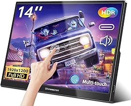 Portable Monitor Touchscreen 14 Inch, HDR 1920x1200 400cd/m² USB C/HDMI IPS Touch Monitor, Ultra-thin Second Monitor for Laptop/PC/Xbox/PS4/5/Switch, Dual Speakers,VESA, External Computer Monitors