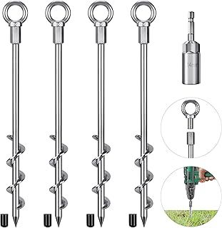 12 Inch Ground Anchors, 4 Pcs Heavy Duty Tent Stakes, Easy to Install and Reusable, for Camping Tents, Trampolines, Sheds, Swing Sets, Securing Animals