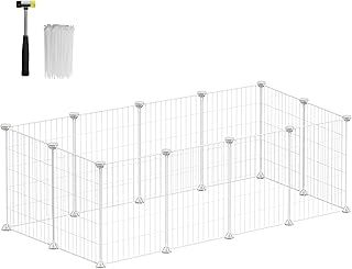 SONGMICS LPI001W01 Indoor Guinea Pig Playpen, Rabbit Cage, Large Exercise Enclosure, DIY Metal Modular Fence for Hamster Pet Small Animals - White