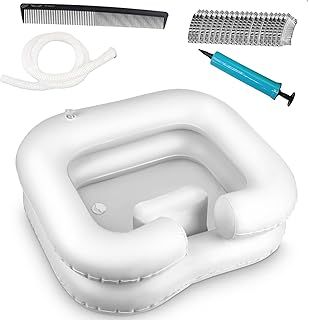 hair washing aids for disabled, Inflatable Shampoo Basin - Portable Hair Washing Bowl/Tub for Bedridden, Disabled,Injured, Elderly, Hair Washtub for Dreadlocks and at Home Sink Washing (White)