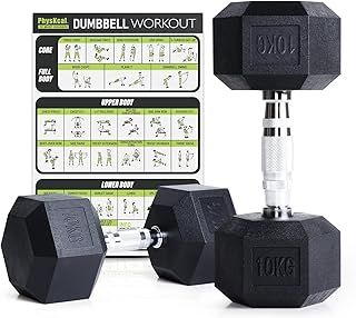 Hex Dumbbells Set, Odourless Poly Rubber Encased Dumbbells 2.5KG~30KG Single or Pair, Home Gym Weights Set