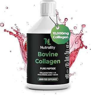 High Strength 10,000mg Bovine Collagen for Skin, Hair, Nails, Joints | Pure Peptide Drink Infused Hyaluronic Acid | Vitamin C, D & Biotin, Collagen Supplements for Women