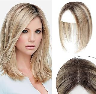 Hair Toppers for Thinning Hair Women Real Hair Real Human Hair 10 Inch Hair Toppers for Women Human Hair Upgrade Swiss Base Hair Topper Hair Pieces for Women (Ombre Light Brown with Blond Highlight)