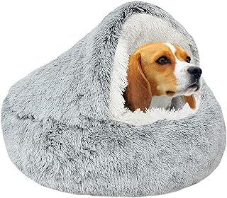YAGE Calming Dog Bed Fluffy Plush Pet Bed under 10kg,Washable Anti Anxiety Small Medium Dog Bed,Indoor Cats Dogs Soft Warm Donut Cave Bed Patent No.: 6242416(Grey)