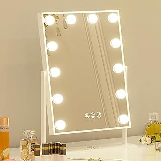FENCHILIN Hollywood Vanity Mirror with Lights Hollywood Makeup Mirror with 12 LED Bulbs Lighted Vanity Mirror 360 Rotation Smart Touch Control Light Up Makeup Mirror 10x Magnifier