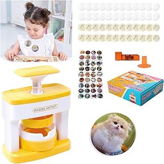 Badge Machine Kids, Pin Press Machine DIY Badge Making Machine, Pin Maker Machine Round Button Badge Maker, Badge Pressing Machine with 48Pcs Button Parts and Cute Stickers