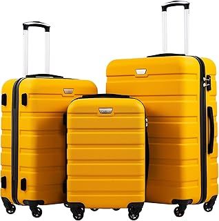 COOLIFE Suitcase Trolley Carry On Hand Cabin Luggage Hard Shell Travel Bag Lightweight with TSA Lock and Durable 4 Spinner Wheels (Lemon Yellow, 3 Pcs Set)