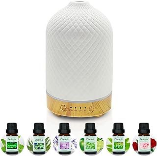 Ceramic Essential Oil Diffuser Electric Aroma Diffuser with 6 Pcs*10ml Essential Oil Gift Set, 7 Colors LED Light/4 Timers Modes/Waterless Auto-Off 100ml for Home/Office/Spa