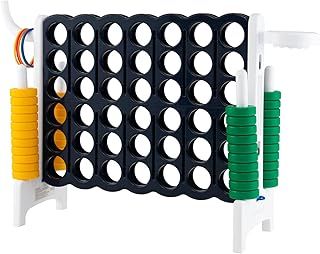 COSTWAY Giant Connect 4, 3-in-1 Indoor Outdoor Family Game with Basketball Hoop, Ring Toss, 42 Jumbo Rings, Quick-Release Slider, Four in A Row Game Set for Kids Adult (White)