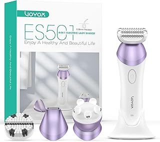 VOYOR Lady Shavers for Women Bikini Trimmer 4 in 1 Cordless Electric Razor Rechargeable Wet & Dry Lady Shaver with 2 Speeds for Full Body, Pubic Hair Trimmer,Cleansing,Massage ES501 (Purple)