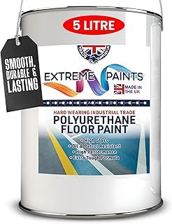 Extreme Polyurethane Floor Paint. Durable, Premium-Grade Paint for Concrete, Wood, Garage, Outdoor & Indoor Floors - Yellow, 5L