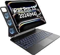 HOU Magic Keyboard for iPad Pro 13 inch case with keyboard M4 2024, QWERTY, Click-Anywhere trackpad, 7 colors 3 levels backlit, magnetic design, black