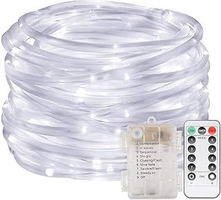 LED Rope Lights, 33 ft 100 LED Battery Operated Tube String Lights with Remote Control & 8 Modes, Waterproof LED Fairy Lights Decoration for Indoor Outdoor Garden Wedding