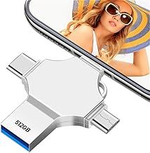 USB Memory Stick 512gb 4 in 1 Flash Drive Metal Photo Stick Large Capacity USB 3.0 Drive Mini USB Stick External Storage for Smartphone/Computer/Android/PC/Tablets