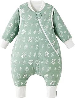 Duomiaomiao Winter Baby Sleeping Bag with Legs 3.5 Tog, Newborn Warm Sleeping Bag with Feet 100% Cotton Toddler Wearable Blanket 6-12 months, Green Leaves