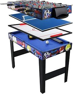 31.5 Inch 4 in 1 Multi Games Table, Foosball Football Table, Air Hockey Table, Mini Pool Table, Ping Pong Table for Game Rooms, Bars, Party, Family Night with All Accessory, Blue