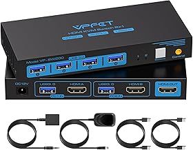 HDMI KVM Switch 2 PC 1 Monitor Support 4K@60Hz USB 3.0 KVM Switches for 2 computers Share 1 Monitor and 4 USB 3.0 devices such as Keyboard Mouse Printer. Power Adapter and Wired Controller Included