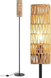 EDISHINE LED Floor Lamp, Rattan Standing Lamp, Boho Rustic Floor Lamps for Living Room, Bedroom, 165cm, E27 Socket, LED Bulb Included, Foot Switch, Hollow Lampshade