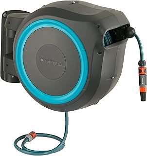 Gardena Wall-Mounted Hose Box Rollup XL (Turquoise) 35 m: Versatile Watering System for Large Gardens, Swivel Hose Box, Including 35 m Gardena Hose and mounting kit (18630-20)