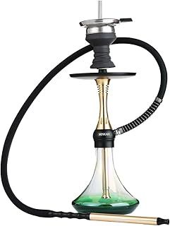 Shisha Set with Silicone Pipe Hose Bowl Tong Mouth Tips, 50cm Small Hookah Shisha Complete Set Chameleon Glass Vase Gold