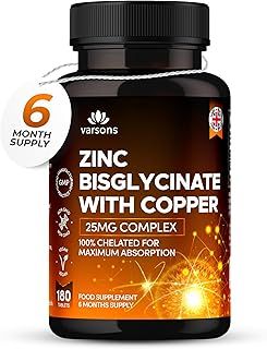 Zinc Bisglycinate 25mg with Copper - High Absorption Zinc Tablets for Immunity, Skin, Bones & Hair - 6 Month Supply, Vegan-Friendly, Made in The UK