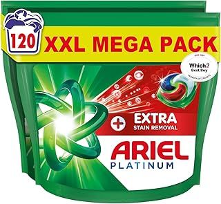 Ariel Platinum PODS®, Washing Liquid Laundry Detergent Capsules 120 Washes (60x2), +Extra Stain Removal, Remove Even 7-Day Dried-In Stains