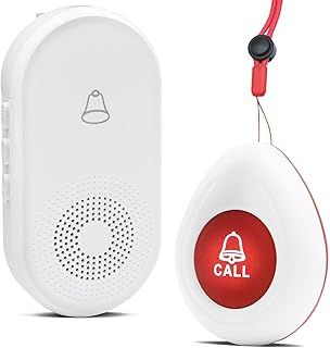 Personal Alarms for Elderly/Caregiver Pager/SOS Panic Call Button/Elderly Alarm Call Bell Button/Home Alarm System for Elderly Patient Nurse1 UK Plug-in Receiver + 1 Transmitter