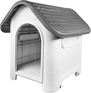 Mighty Plastic Dog Cat Kennel House Weatherproof For Indoor And Outdoor Pet Shelter Blue + Grey (Grey)