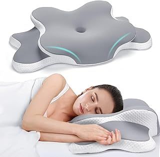 Memory Foam Pillow, Cervical Pillow for Neck and Shoulder, Orthopedic Pillow, Ergonomic Neck Support Pillow for Side Back Stomach Sleepers with Removable Pillowcase, Grey