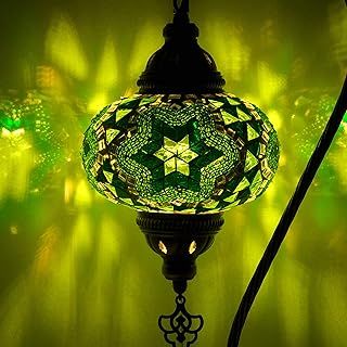 5 Variation Mosland Home Turkish Lamp Mosaic Table Lamps | Turkish Moroccan Lamp with Bronze Base | Handmade Swan Neck Tiffany Night Lamp | Mosaic Glass Bedside Night Lamp with Led Bulb (Green)