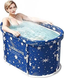 Portable Foldable Bathtub, Adults Soaking Bathtub for Shower, Sauna Bath Tub for Family, Quick Opening and Folding (Blue)