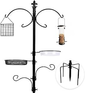 Urban Deco Bird Feeding Station With Feeders - Heavy Duty Pole With Hanging Station for Small Birds - Stand With Bath Tray and Feeder Tray