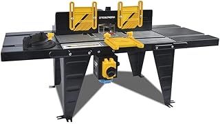 ToolTronix 1800W Bench Mounted Electric Router Table Aluminium Surface 460mm x 335mm, NVR No Volt Release Switch, Three Feather Boards, Extension Tables