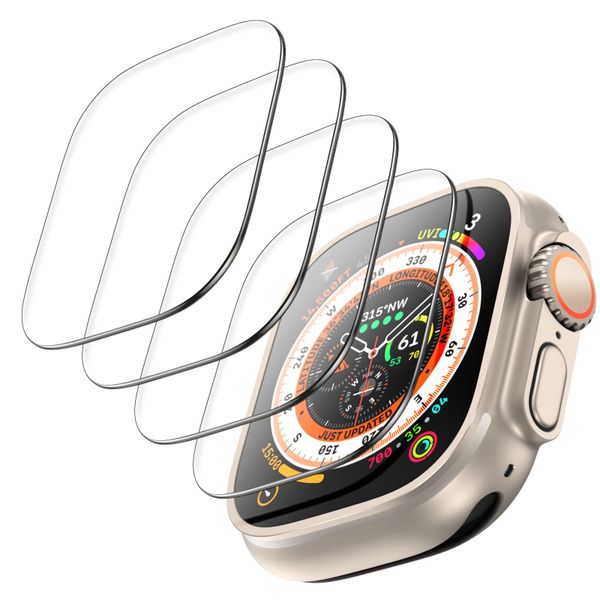 TOCOL 4 Pack Screen Protector for Apple Watch Ultra 3 / Ultra 2 / Ultra 49mm, Tempered Glass Film, 10X Military-Grade Shockproof, Anti-Scratch, High Definition, Touch Sensitive, Clear