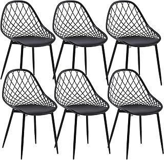 Dining Room Chairs Set of 6 Dining Room Chairs with Backrest Metal Legs Living Room Chair Shell Chair Garden Chairs Black