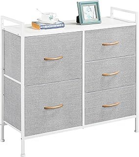 Yaheetech Chest of Drawers, Fabric Storage Wardrobe Cabinet with 5 Easy Pull Drawers, Metal Frame Cloth Organizer Unit for Living Room, Bedroom, Hallway, Nursery, Light Grey, 83 x 29 x 82 cm